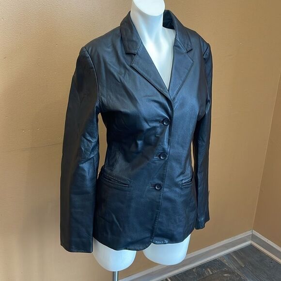 WILDA Vintage Black Leather Full Zip Moto Jacket M
